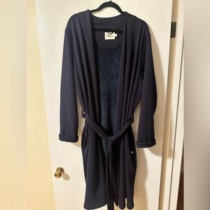 Men’s fleece lined navy blue robe